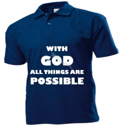 Tricou polo bleumarin, With God 